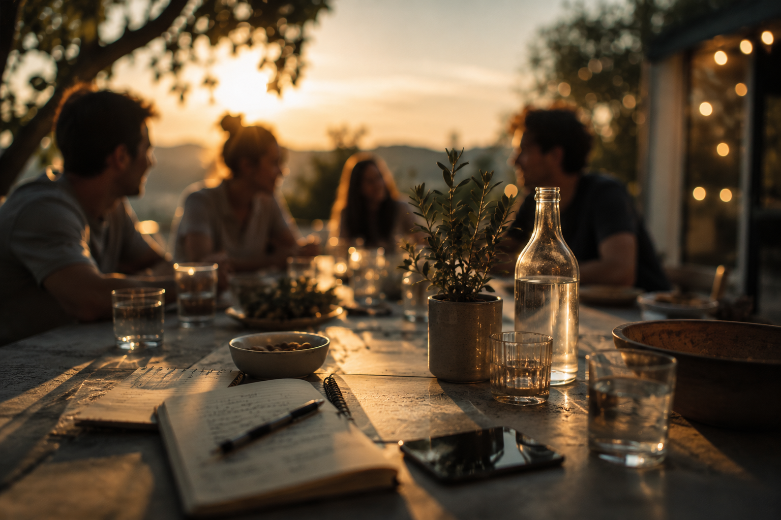 Menschen bei Sonnenuntergang